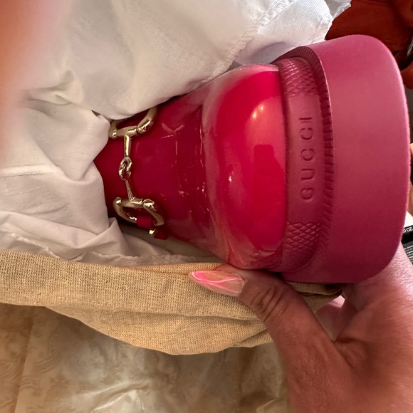 New Gucci Trip pink rubber rain boots w gold horsebit detail & chunk heel-Sz 41 - Picture 3 of 9